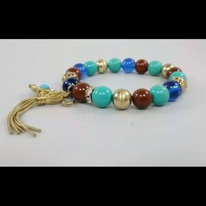 B6J COSTUME JEWELRY RHINESTONE BRACELET 7" MULTIPLE COLORED STONES